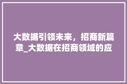 大数据引领未来，招商新篇章_大数据在招商领域的应用与价值