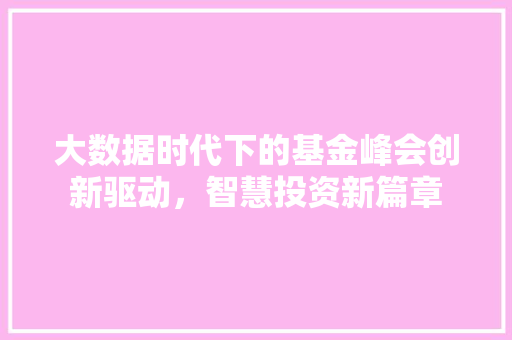 大数据时代下的基金峰会创新驱动，智慧投资新篇章