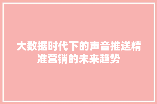大数据时代下的声音推送精准营销的未来趋势