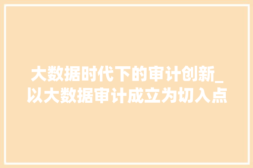 大数据时代下的审计创新_以大数据审计成立为切入点