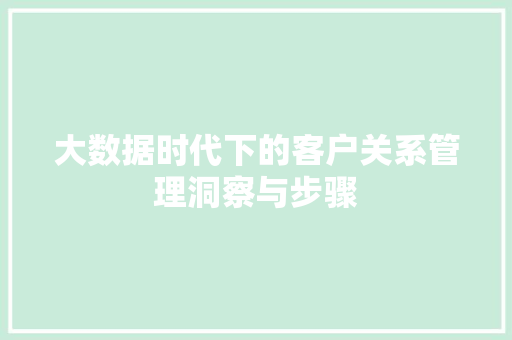 大数据时代下的客户关系管理洞察与步骤