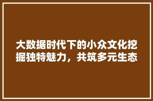大数据时代下的小众文化挖掘独特魅力，共筑多元生态