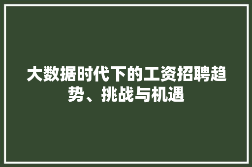 大数据时代下的工资招聘趋势、挑战与机遇