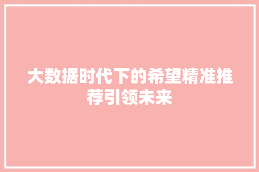 大数据时代下的希望精准推荐引领未来