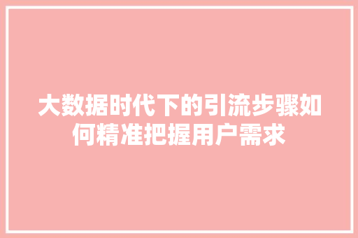 大数据时代下的引流步骤如何精准把握用户需求