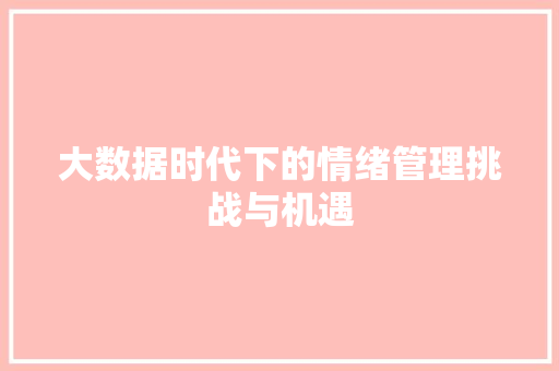 大数据时代下的情绪管理挑战与机遇 SEO教程