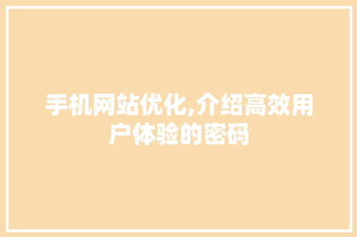 手机网站优化,介绍高效用户体验的密码