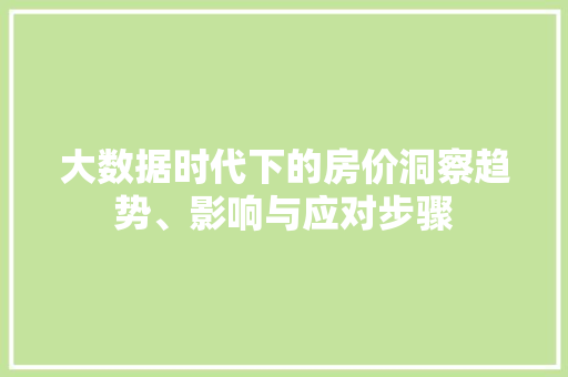 大数据时代下的房价洞察趋势、影响与应对步骤