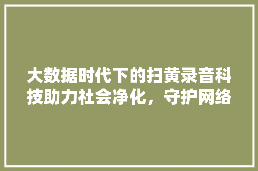 大数据时代下的扫黄录音科技助力社会净化，守护网络安全