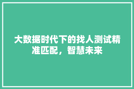 大数据时代下的找人测试精准匹配，智慧未来 友链在线