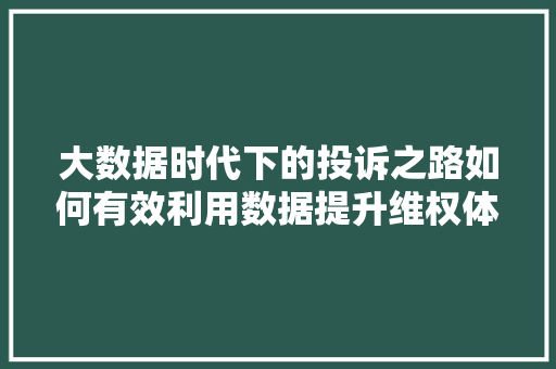 大数据时代下的投诉之路如何有效利用数据提升维权体验