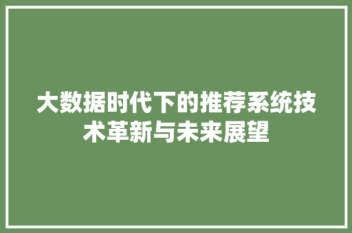 大数据时代下的推荐系统技术革新与未来展望