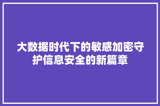 大数据时代下的敏感加密守护信息安全的新篇章