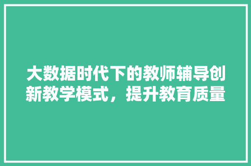 大数据时代下的教师辅导创新教学模式，提升教育质量
