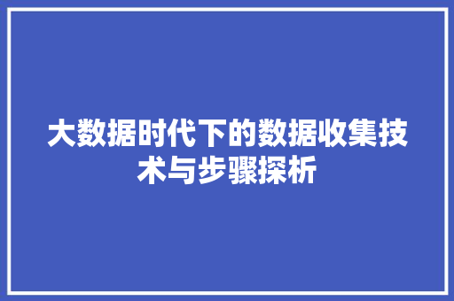 大数据时代下的数据收集技术与步骤探析