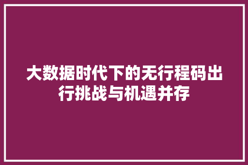 大数据时代下的无行程码出行挑战与机遇并存