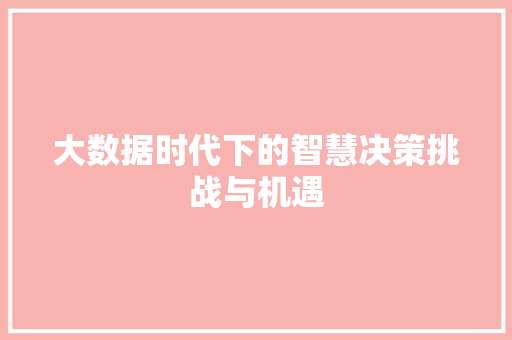 大数据时代下的智慧决策挑战与机遇