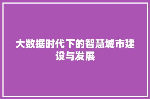 大数据时代下的智慧城市建设与发展