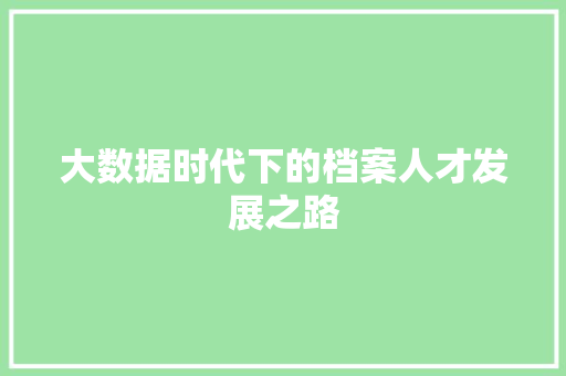 大数据时代下的档案人才发展之路