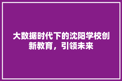 大数据时代下的沈阳学校创新教育，引领未来