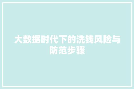 大数据时代下的洗钱风险与防范步骤
