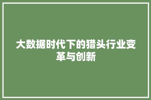 大数据时代下的猎头行业变革与创新