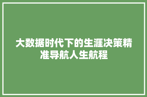大数据时代下的生涯决策精准导航人生航程