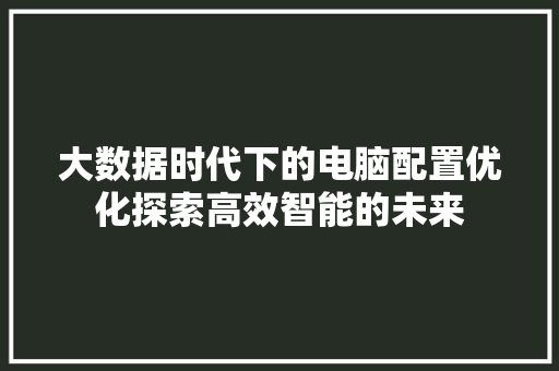 大数据时代下的电脑配置优化探索高效智能的未来