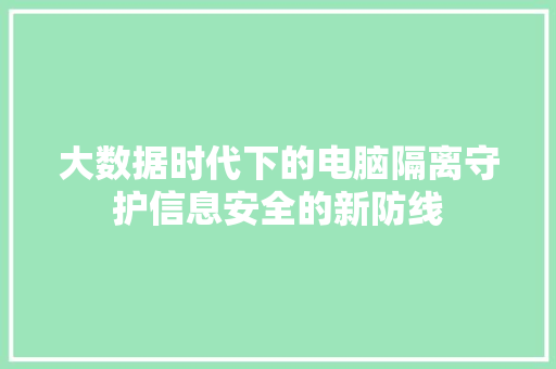 大数据时代下的电脑隔离守护信息安全的新防线