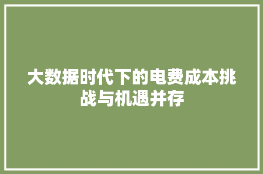 大数据时代下的电费成本挑战与机遇并存