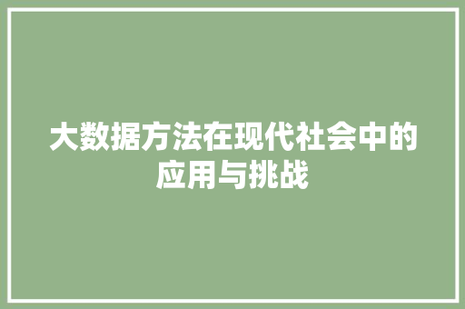 大数据方法在现代社会中的应用与挑战