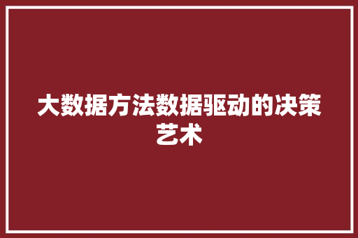 大数据方法数据驱动的决策艺术