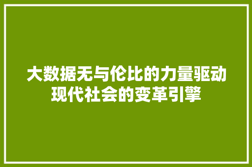 大数据无与伦比的力量驱动现代社会的变革引擎
