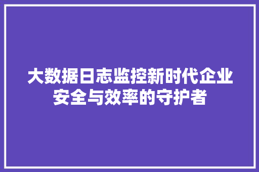 大数据日志监控新时代企业安全与效率的守护者