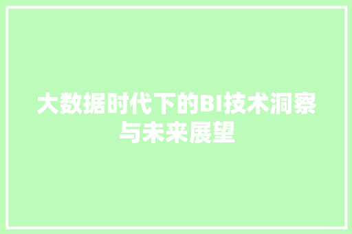 大数据时代下的BI技术洞察与未来展望 建站教程