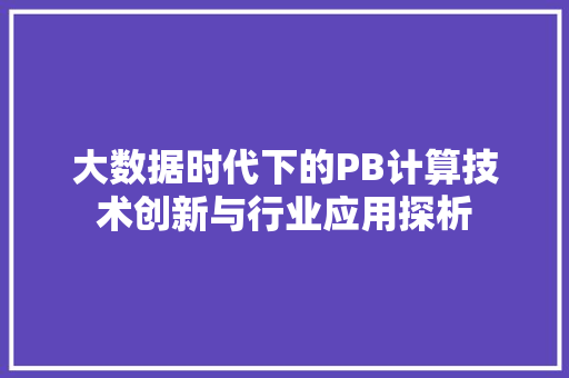 大数据时代下的PB计算技术创新与行业应用探析 SEO教程