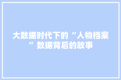 大数据时代下的“人物档案”数据背后的故事