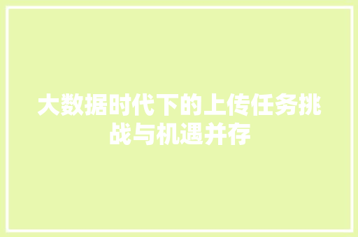 大数据时代下的上传任务挑战与机遇并存