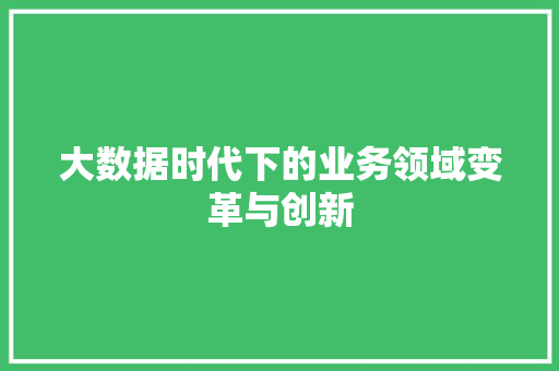 大数据时代下的业务领域变革与创新