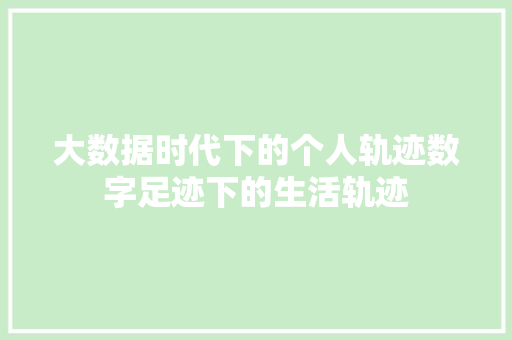 大数据时代下的个人轨迹数字足迹下的生活轨迹 SEO教程