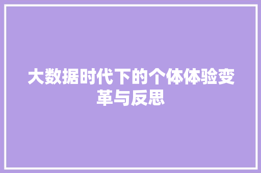大数据时代下的个体体验变革与反思