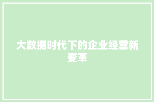 大数据时代下的企业经营新变革