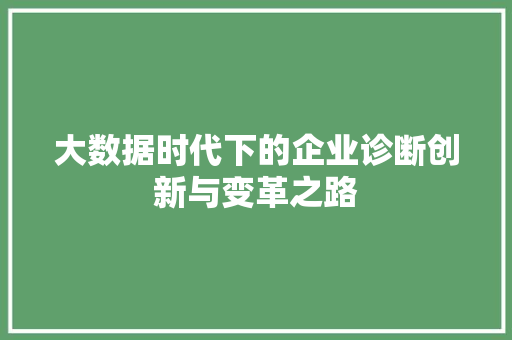 大数据时代下的企业诊断创新与变革之路