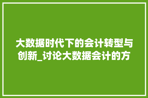 大数据时代下的会计转型与创新_讨论大数据会计的方法与前景