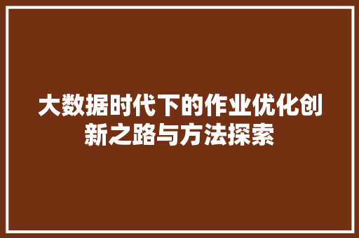 大数据时代下的作业优化创新之路与方法探索
