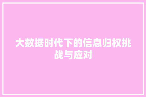 大数据时代下的信息归权挑战与应对