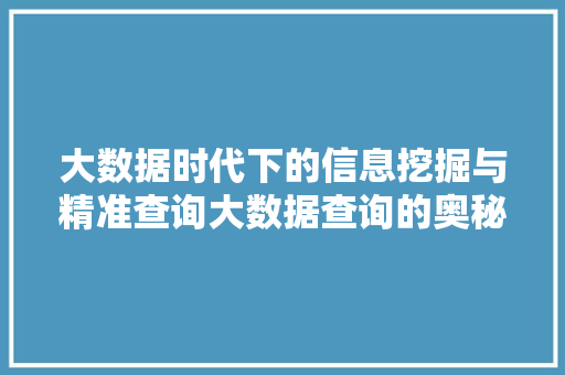 大数据时代下的信息挖掘与精准查询大数据查询的奥秘