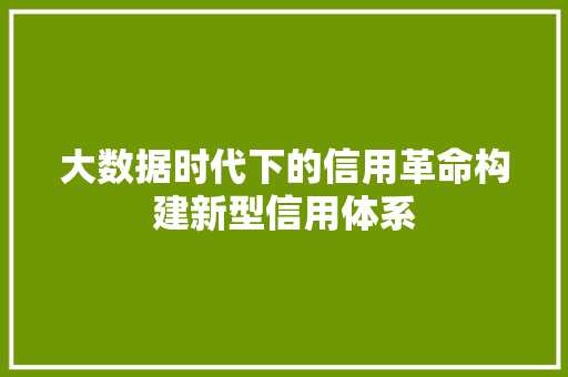 大数据时代下的信用革命构建新型信用体系