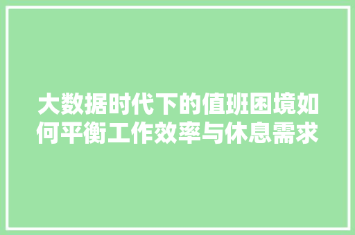 大数据时代下的值班困境如何平衡工作效率与休息需求