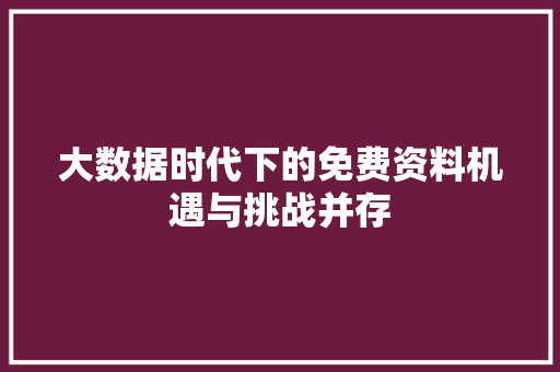 大数据时代下的免费资料机遇与挑战并存